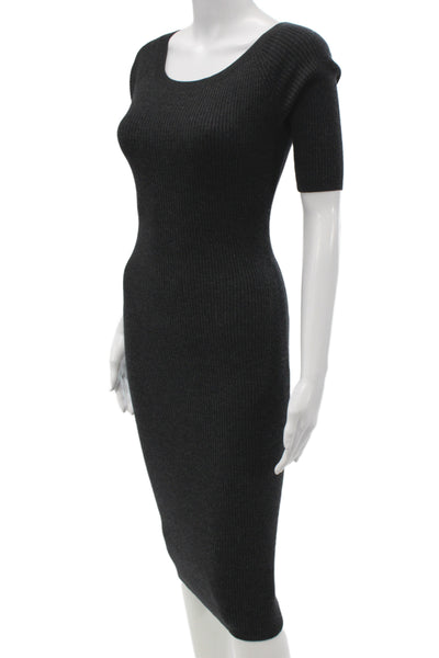 Theory Womens Sweater Dress Black Scoop Neck Short Sleeve Mid-Calf Size PP