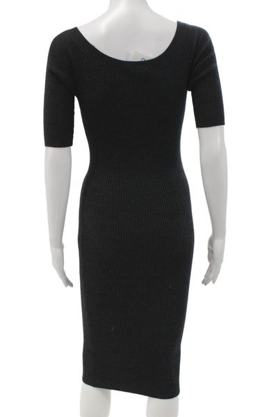 Theory Womens Sweater Dress Black Scoop Neck Short Sleeve Mid-Calf Size PP