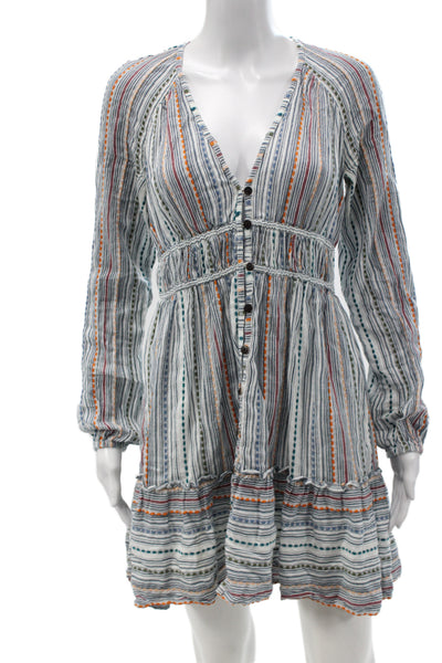 Veronica Beard Womens Mini Dress Multicolor Striped V-Neck Long Sleeve Size XS