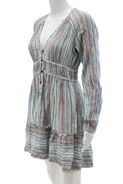 Veronica Beard Womens Mini Dress Multicolor Striped V-Neck Long Sleeve Size XS