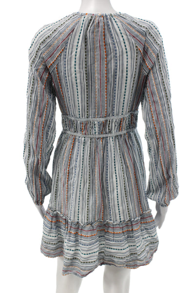 Veronica Beard Womens Mini Dress Multicolor Striped V-Neck Long Sleeve Size XS