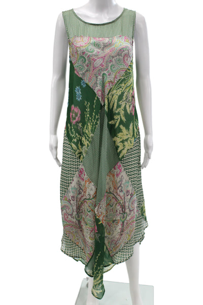 Tiny Women Shift Dress Sleeveless Scoop Neck Green Floral Polyester Size M