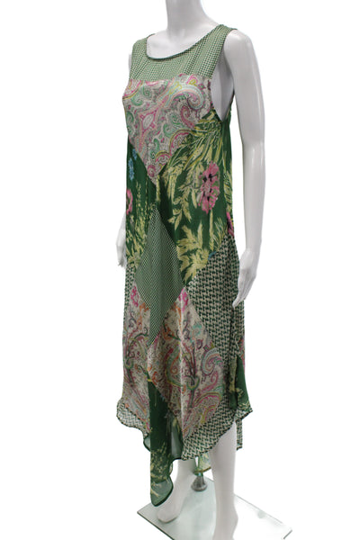 Tiny Women Shift Dress Sleeveless Scoop Neck Green Floral Polyester Size M