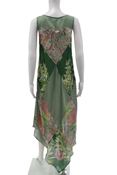 Tiny Women Shift Dress Sleeveless Scoop Neck Green Floral Polyester Size M