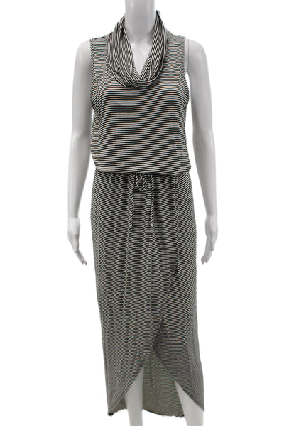 Dolan Womens Maxi Dress Black Striped Rayon Cowl Neck Sleeveless Size M