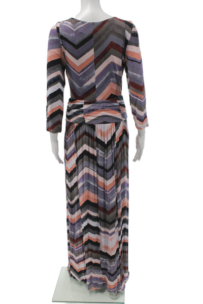 Maeve Anthropologie Women Maxi Dress Multicolor Chevron VNeck 3/4 Sleeve Size M