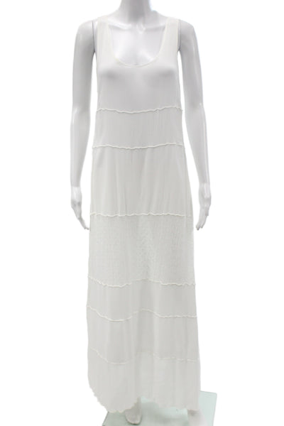 Beth Schaeffer Women Maxi Bohemian Sleeveless Scoop Neck White Dress Size L