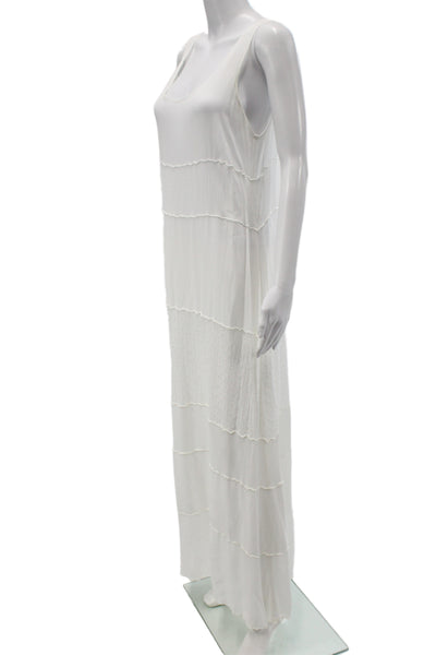 Beth Schaeffer Women Maxi Bohemian Sleeveless Scoop Neck White Dress Size L