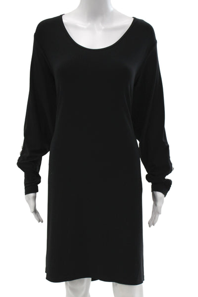 Sympli Women Shift Dress Black Long Sleeve Scoop Neck Short Size 12