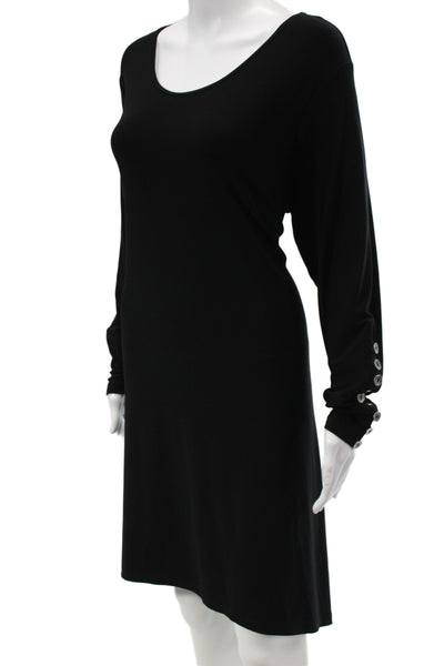 Sympli Women Shift Dress Black Long Sleeve Scoop Neck Short Size 12