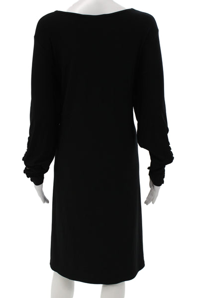 Sympli Women Shift Dress Black Long Sleeve Scoop Neck Short Size 12