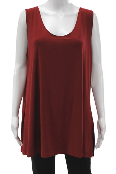 Sympli Womens Tunic Tank Red Scoop Neck Sleeveless Size L