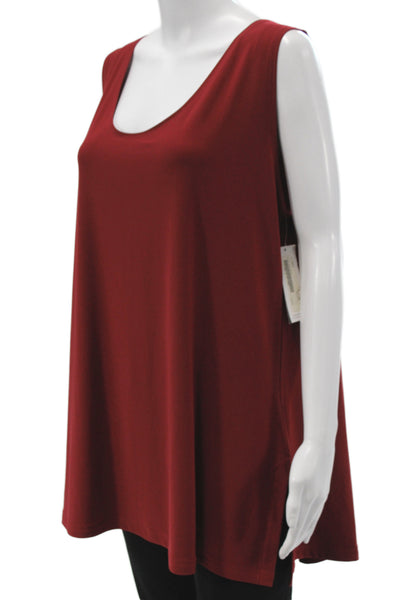 Sympli Womens Tunic Tank Red Scoop Neck Sleeveless Size L