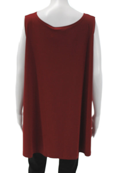 Sympli Womens Tunic Tank Red Scoop Neck Sleeveless Size L