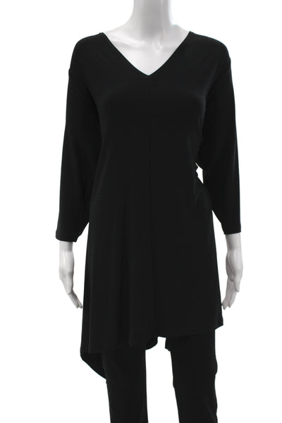 Sympli Women Black V-Neck Tunic Blouse 3/4 Sleeve Plus Size 18