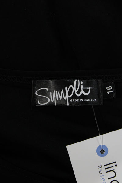 Sympli Women Tunic Blouse Black V-Neck 3/4 Sleeve Polyester Size 16