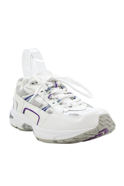 Vionic Womens Lace Up Knit Trim Leather Trainers Sneakers White Purple Size 8