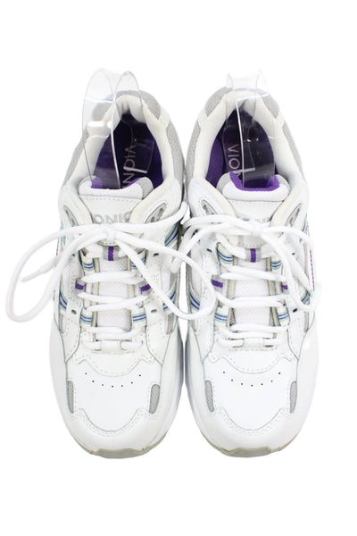 Vionic Womens Lace Up Knit Trim Leather Trainers Sneakers White Purple Size 8