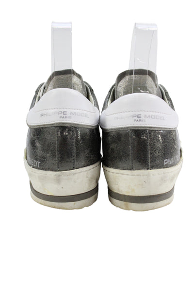 Philippe Model Womens Logo Shimmer Leather Platform Sneakers Silver Size 38