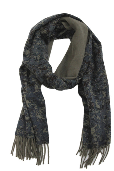 Loro Piana Womens Fringe Trim Cashmere Knit Abstract Scarf Gray Blue 70"x18"
