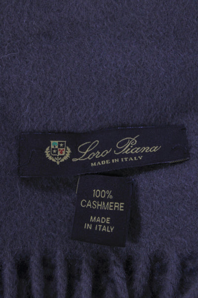 Loro Piana Womens Fringe Trim Cashmere Knit Abstract Scarf Gray Blue 70"x18"