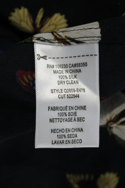 Equipment Femme Women Shift Dress Black Silk Butterfly Print 3/4 Sleeve Size S