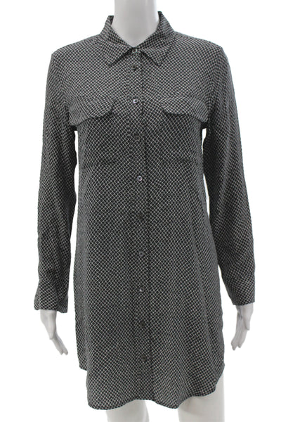 Equipment Femme Womens Tunic Button Up Black Animal Print Long Sleeve Size XS