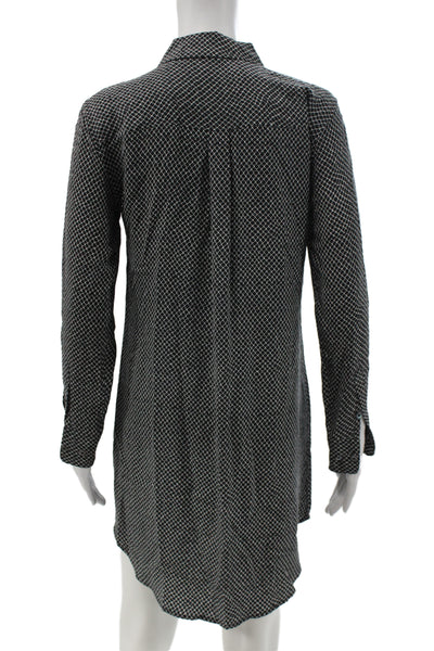 Equipment Femme Womens Tunic Button Up Black Animal Print Long Sleeve Size XS