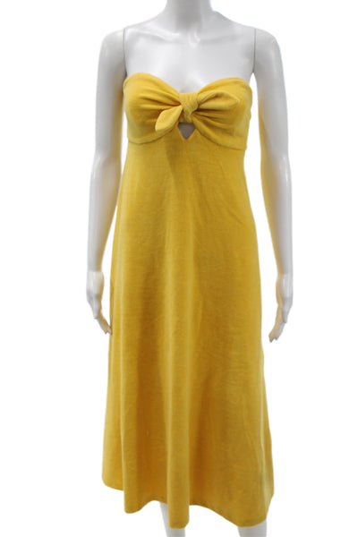 Zimmermann Women Sundress Yellow Cotton Sweetheart Sleeveless Knee Length Size 3