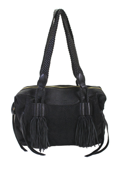 Aimee Kestenberg Womens Leather Snakeskin Print Shoulder Handbag Black
