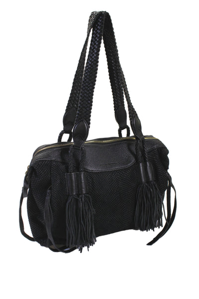 Aimee Kestenberg Womens Leather Snakeskin Print Shoulder Handbag Black