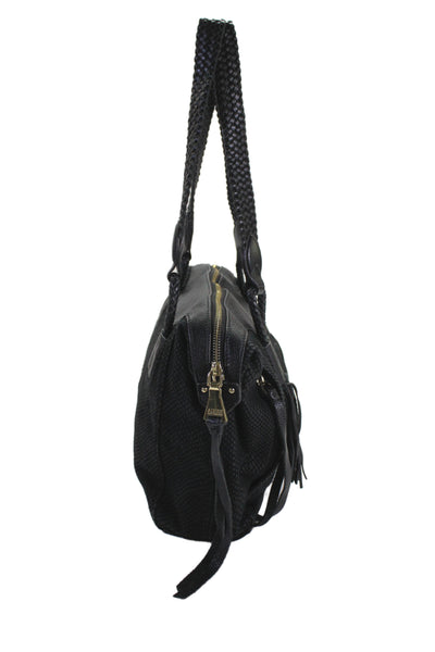 Aimee Kestenberg Womens Leather Snakeskin Print Shoulder Handbag Black