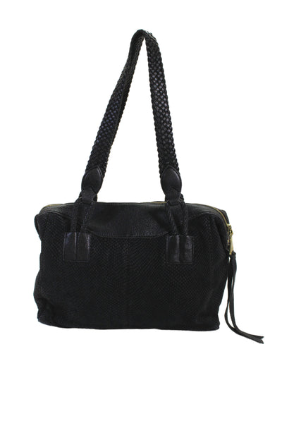 Aimee Kestenberg Womens Leather Snakeskin Print Shoulder Handbag Black