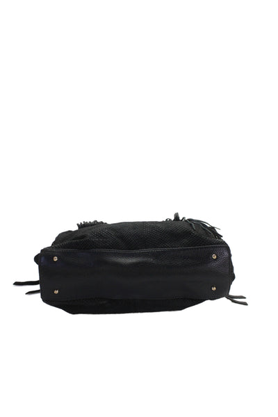 Aimee Kestenberg Womens Leather Snakeskin Print Shoulder Handbag Black