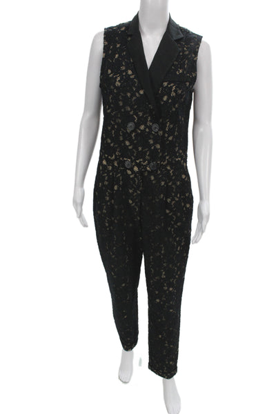 Sea Women Sleeveless V-Neck Floral Jumpsuit Black Button Fall Size 6