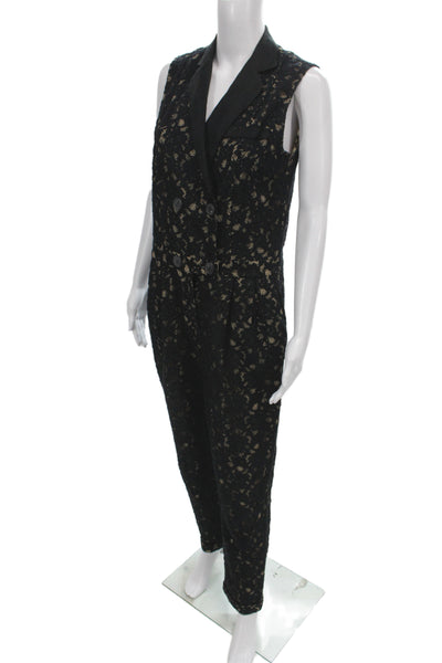 Sea Women Sleeveless V-Neck Floral Jumpsuit Black Button Fall Size 6