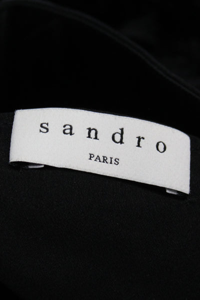Sandro Women Shift Dress Black Lace V-Neck Short Sleeve Floral Size 40