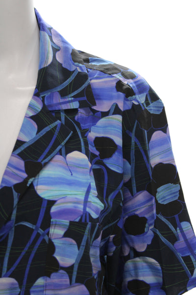 The Westside Womens Black Silk Floral Kimono Pajama Set Short Sleeve Size M
