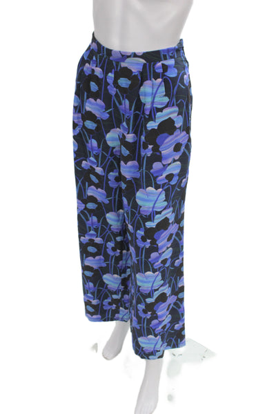The Westside Womens Black Silk Floral Kimono Pajama Set Short Sleeve Size M