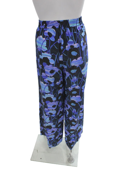 The Westside Womens Black Silk Floral Kimono Pajama Set Short Sleeve Size M