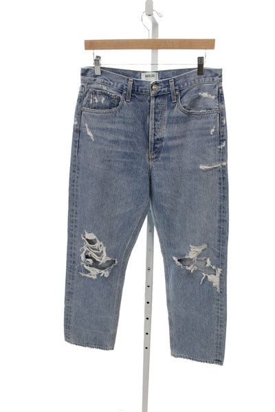 Agolde Womens Straight Jeans Blue 100% Cotton Mid Rise Button Size 28