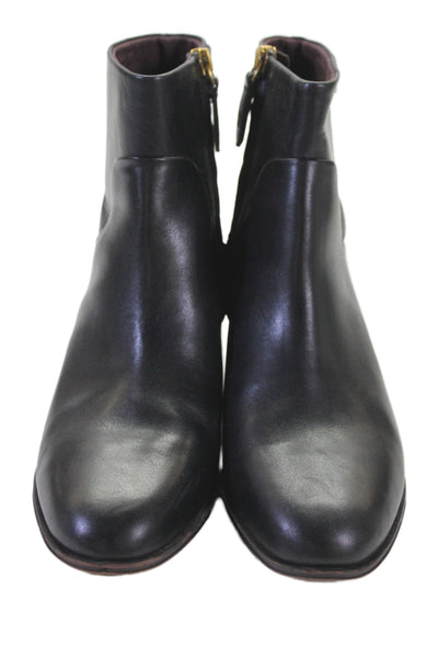 Franco Sarto Womens Leather Wooden Block Heel Ankle Boots Black Size 8.5