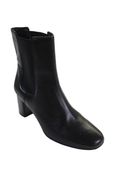 J Crew  Leather Slip On Block Heel Boots Black Size 8