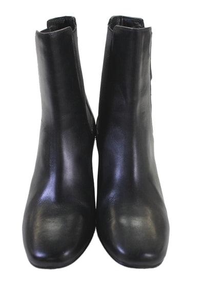 J Crew  Leather Slip On Block Heel Boots Black Size 8