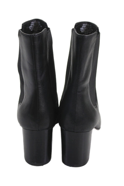 J Crew  Leather Slip On Block Heel Boots Black Size 8