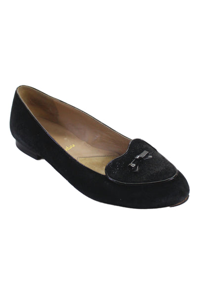 Trotters Women Leather Suede Bow Tie Heart Flats Black Size 9
