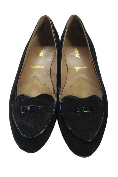 Trotters Women Leather Suede Bow Tie Heart Flats Black Size 9