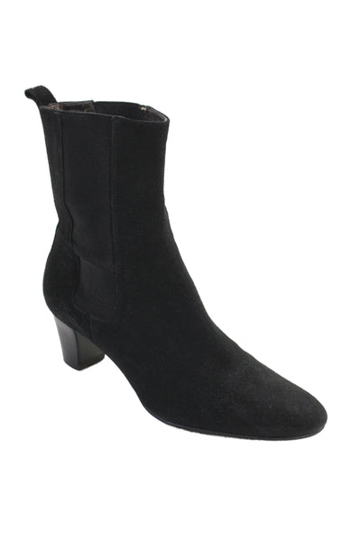 Ann Taylor Womens Leather Suede Slip On Block Heel Boots Black Size 8