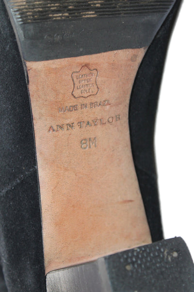 Ann Taylor Womens Leather Suede Slip On Block Heel Boots Black Size 8