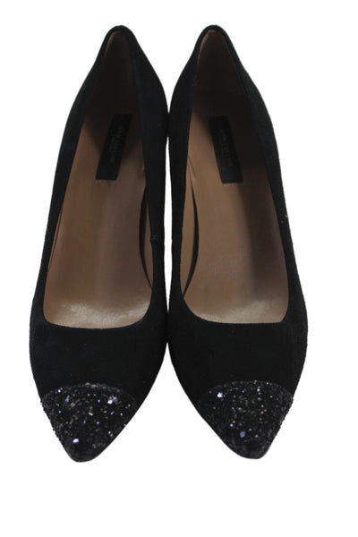 Ann Taylor Womens Suede Glitter Pump Heels Black Size 8